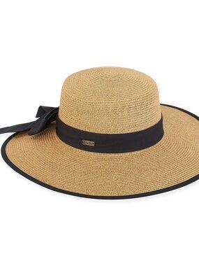 sun and sand wide brim tan and black hat w bow